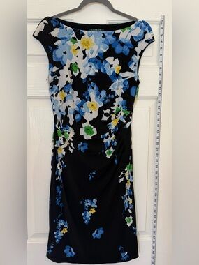 Ralph Lauren Black Midi Dress with Blue, White, Yellow & Green Floral Print
